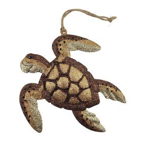 Sea Turtle Christmas Ornament Brown Bronze Glitter Sparkle Metal Ocean Sea Life